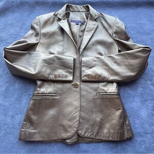 Ralph Lauren Collection Women's Metallic Blazer 4 Gold Purple Label Leather Coat